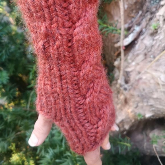 Handmade Sustainable Thick Fingerless Knit Gloves ArmWarmer Gift - Picture 3 of 9